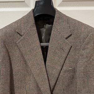 Vintage 1980s Polo Ralph Lauren Brown Glen Plaid Jacket w/ Red & Green Overcheck